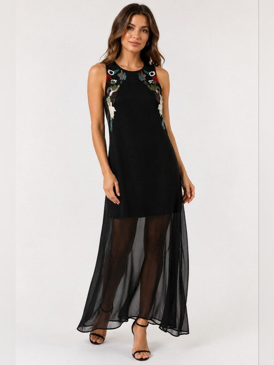 Zara Dresses & Skirts - ZARA Trafaluc Sheer Beaded Overlay Maxi Sleeveless Dress - Size S